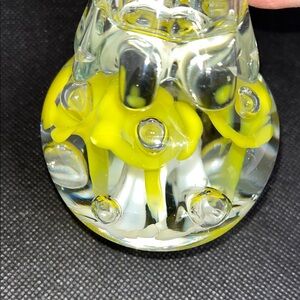 Elegant Yellow Floral Paperweight Glass Vase 8 inches tall